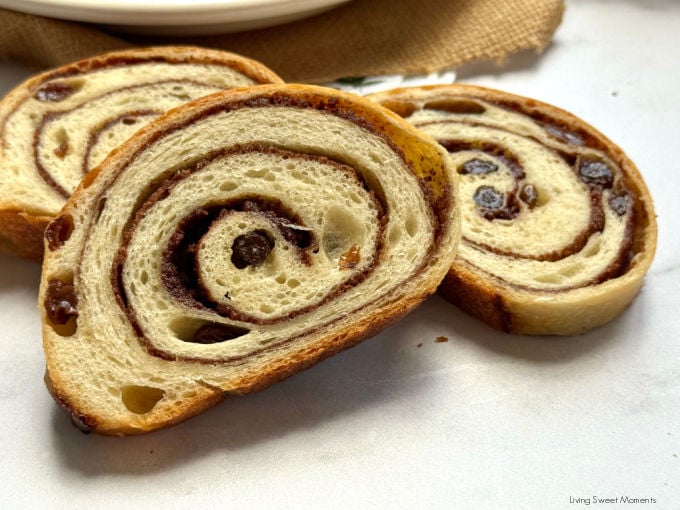 Cinnamon Raisin Sourdough Bread slice showing cinnamon-sugar swirl