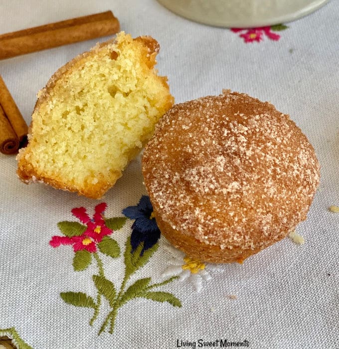 These delicate Cinnamon Sugar Mini Donut Muffins have a moist soft crumb with a crunchy cinnamon sugar topping. Perfect to serve with coffee or breakfast. 