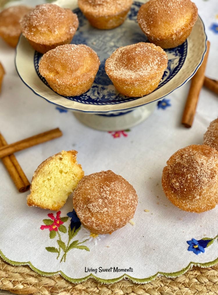 These delicate Cinnamon Sugar Mini Donut Muffins have a moist soft crumb with a crunchy cinnamon-sugar topping. Perfect to serve with coffee or breakfast.