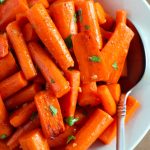 Honey butter roasted carrots are tender, caramelized, and coated in a nutty brown butter, garlic, and honey glaze. Ready in just 30 minutes!