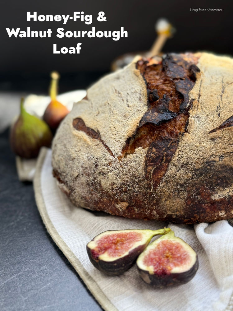 Honey fig walnut sourdough with golden crust, caramelized figs, and crunchy walnuts, an artisan loaf made easy with gentle coil folds.