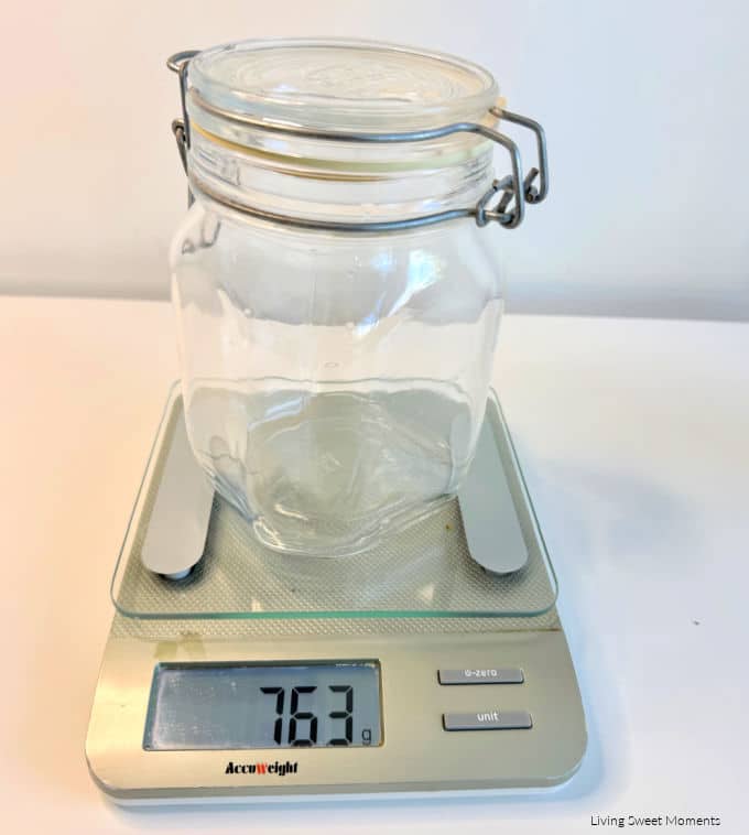 Jar on digital scale showing empty jar weight