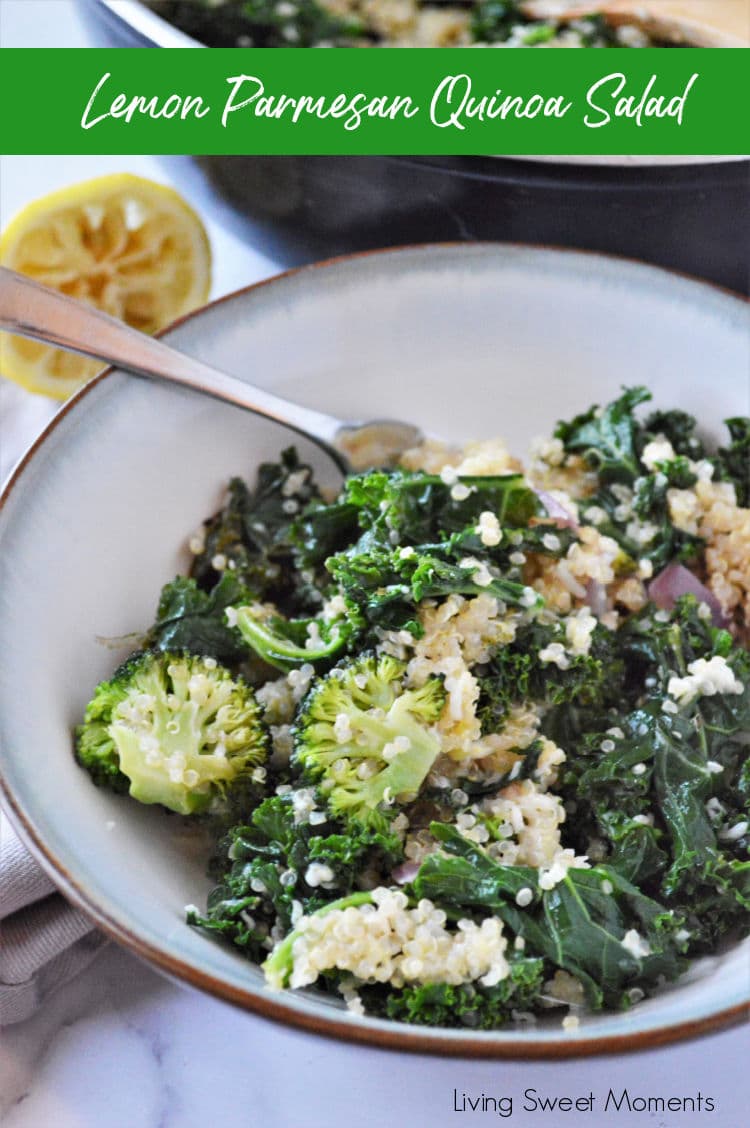 Warm and filling, this easy to make Lemon Parmesan Quinoa Salad is perfect as a side or add a protein for a quick and easy dinner idea.