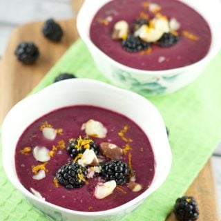 Mixed Berry Gazpacho - a refreshing smoothie bowl featuring berries, pineapple juice and yogurt topped with Brazil Nuts. Perfect breakfast or brunch recipe.