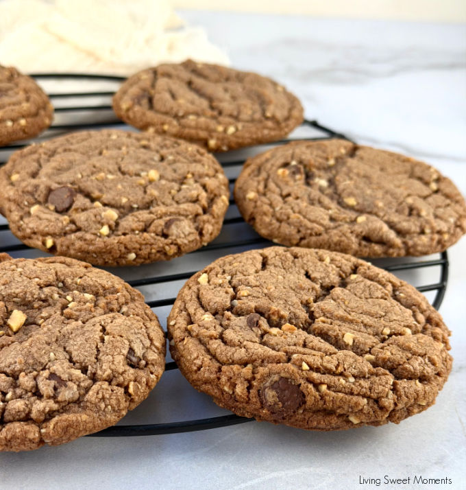 Nutella Chocolate Chip Cookies cooling on a wire rack