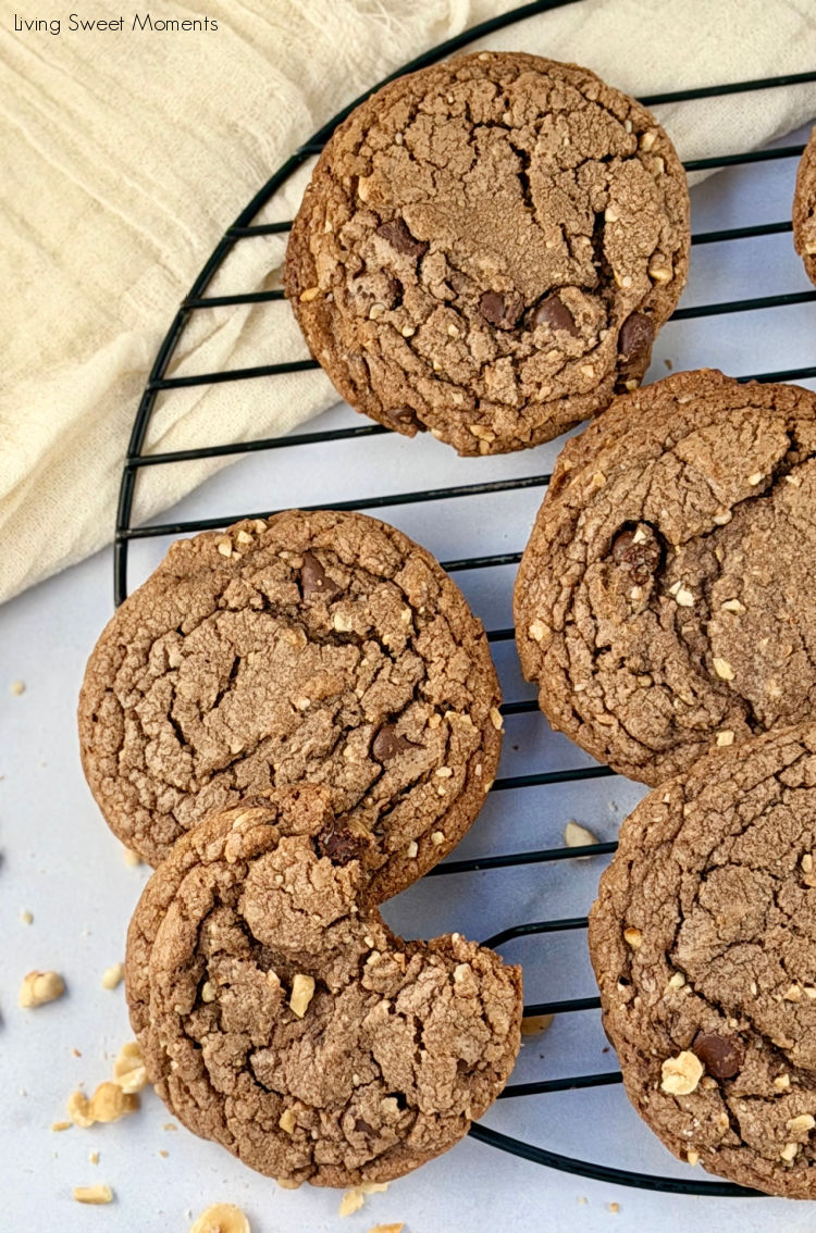 Close up of chewy Nutella Chocolate Chip Cookies