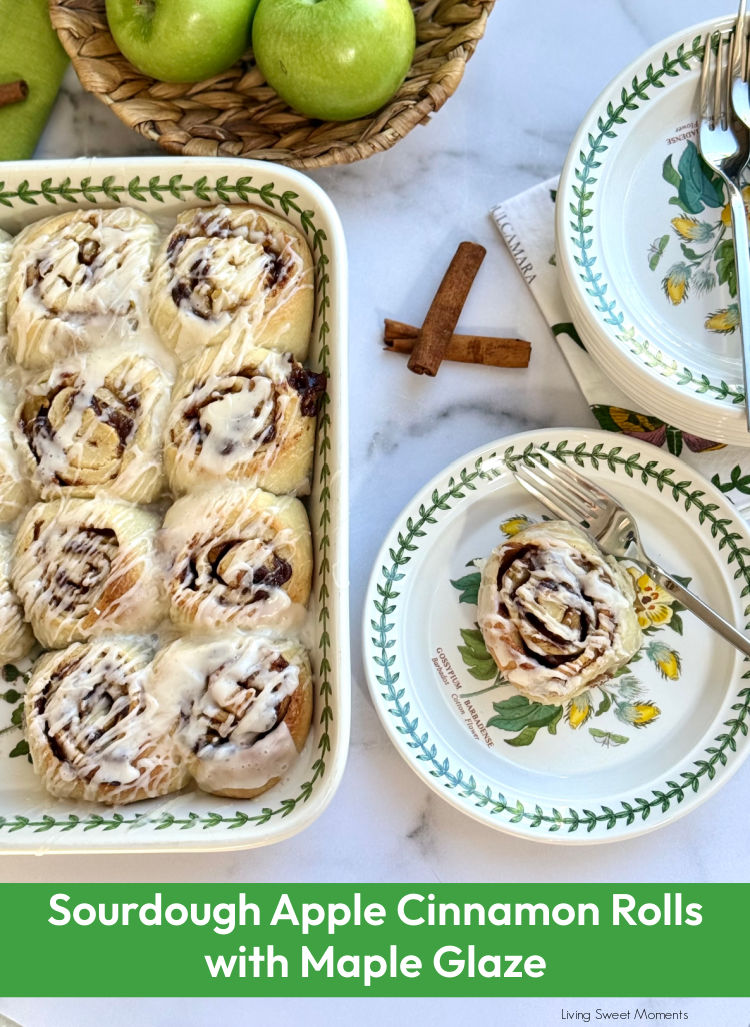 Soft, gooey sourdough apple cinnamon rolls with maple glaze, fluffy, and tangy. Shape at night, bake from fridge for cozy mornings