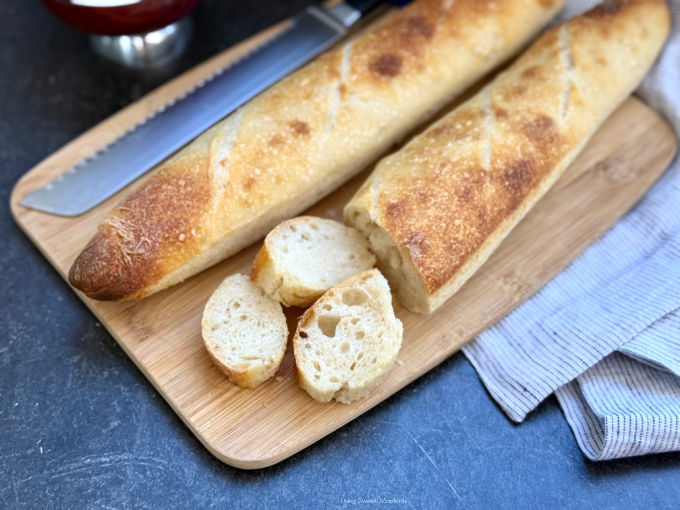 Crispy crust, airy crumb, and tangy flavor! This sourdough baguette recipe makes bakery-style bread at home with an easy overnight ferment