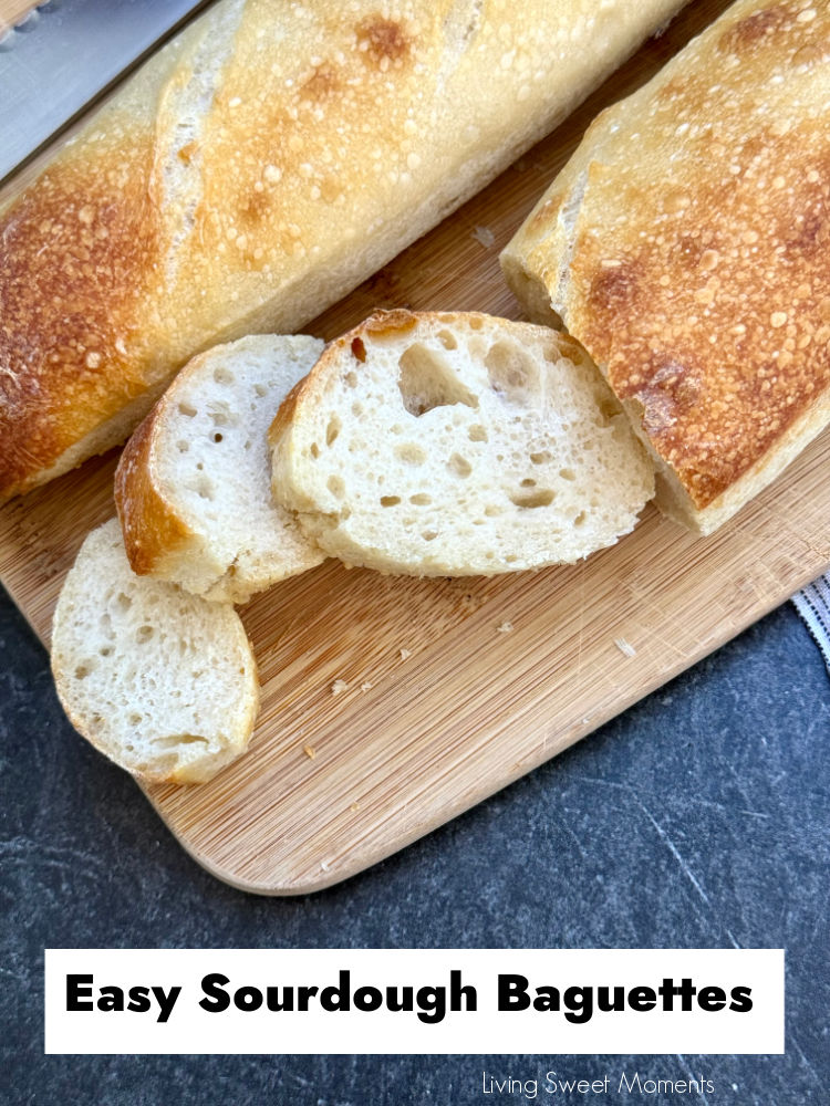 Crispy crust, airy crumb, and tangy flavor! This sourdough baguette recipe makes bakery-style bread at home with an easy overnight ferment