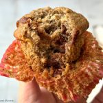 Soft, moist sourdough discard banana muffins with chocolate chips baked in two bowls for a tender crumb and perfect domed tops