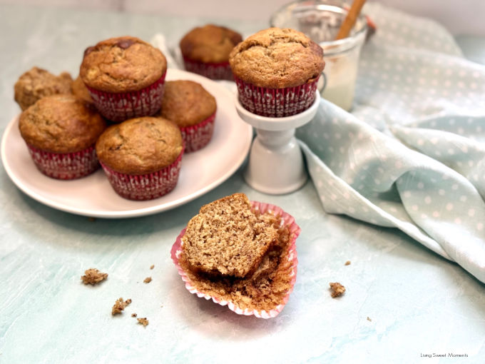 Soft, moist sourdough discard banana muffins with chocolate chips baked in two bowls for a tender crumb and perfect domed tops