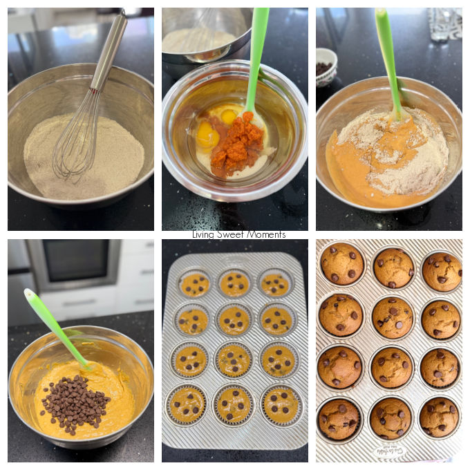 Moist sourdough discard pumpkin muffins with chocolate chips, fluffy, spiced, and perfect for using up starter discard this fall.