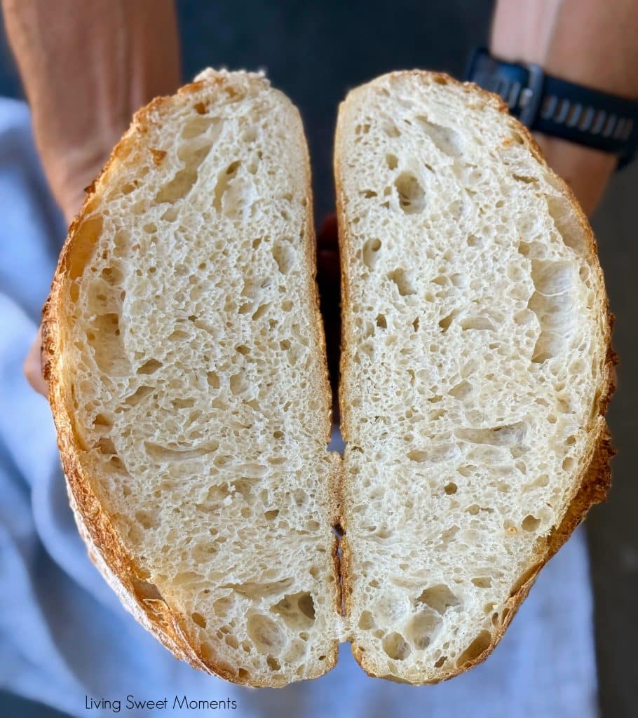 Beginner sourdough bread recipe with video guide, easy timeline, salt tips, scoring & Dutch oven. Same-day mild or overnight deeper flavor.