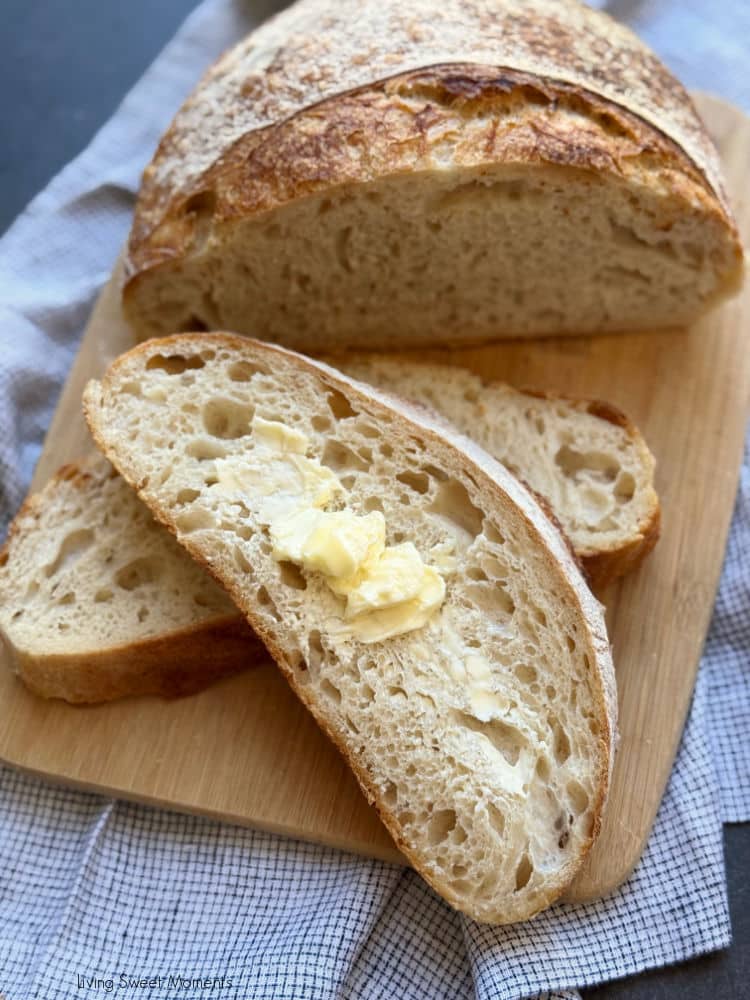 Beginner sourdough bread recipe with video guide, easy timeline, salt tips, scoring & Dutch oven. Same-day mild or overnight deeper flavor.