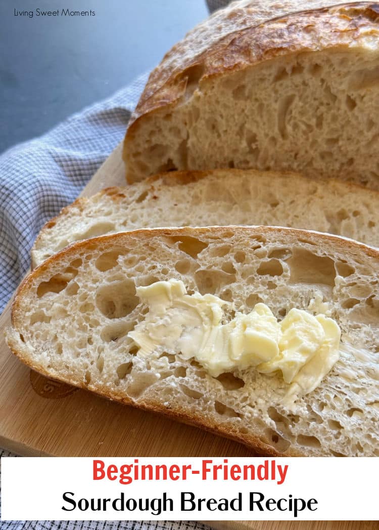 Beginner sourdough bread recipe with video guide, easy timeline, salt tips, scoring & Dutch oven. Same-day mild or overnight deeper flavor.