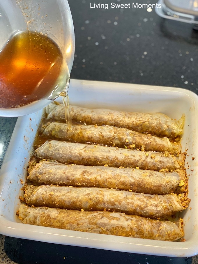 I swear this is the Easiest Rolled Pistachio Baklava recipe you will make! No more fiddling with delicate phyllo dough. The shortcut is using Spring Roll wrappers. You'll get the same result with none of the work! 