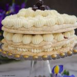 This delicious Cherry Dacquoise is made up of 3 almond dacquoise discs sandwiched in rosemary cherry compote and fresh whipped cream