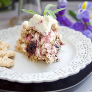 This delicious Cherry Dacquoise is made up of 3 almond dacquoise discs sandwiched in rosemary cherry compote and fresh whipped cream
