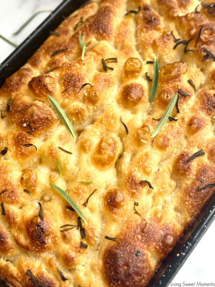 Bake this fluffy, golden sourdough focaccia recipe with olive oil and herbs. Crispy on the outside, airy inside, and full of sourdough flavor