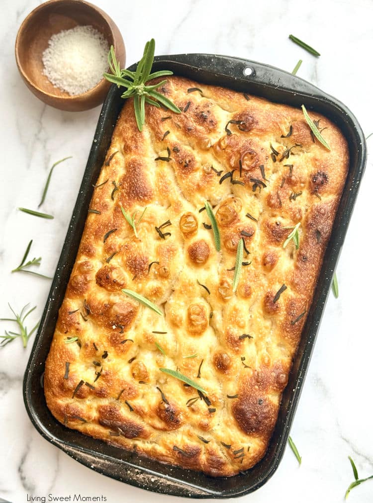 Bake this fluffy, golden sourdough focaccia recipe with olive oil and herbs. Crispy on the outside, airy inside, and full of sourdough flavor