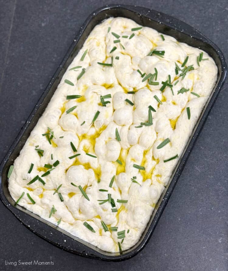 Bake this fluffy, golden sourdough focaccia recipe with olive oil and herbs. Crispy on the outside, airy inside, and full of sourdough flavor