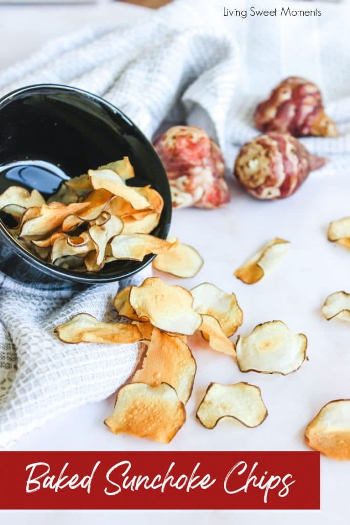 These delicious baked sunchoke chips are crunchy, healthy, and super easy to make! They are perfect as a snack on the go or as a side-dish