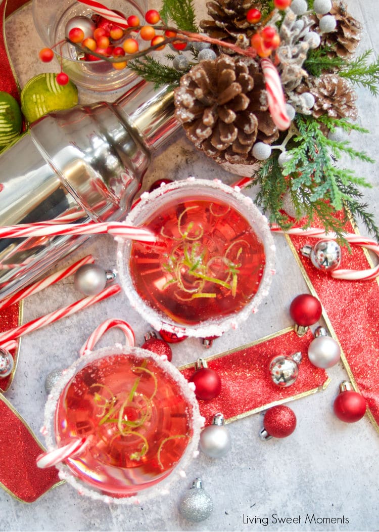 Treat yourself these Holidays with a fizzy Candy Cane Cosmopolitan mocktail that is delicious, easy to make, and great for the whole family