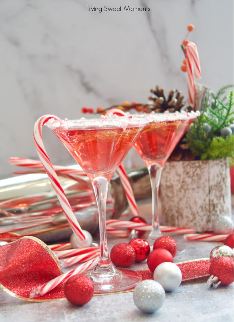 Treat yourself these Holidays with a fizzy Candy Cane Cosmopolitan mocktail that is delicious, easy to make, and great for the whole family