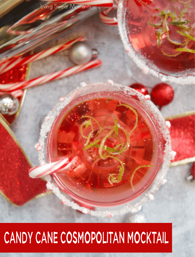 Treat yourself these Holidays with a fizzy Candy Cane Cosmopolitan mocktail that is delicious, easy to make, and great for the whole family