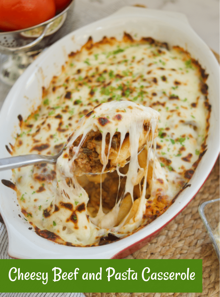 Get your forks ready! This Cheesy Beef and Pasta Casserole is loaded with flavor! The perfect comfort food that's ready in minutes