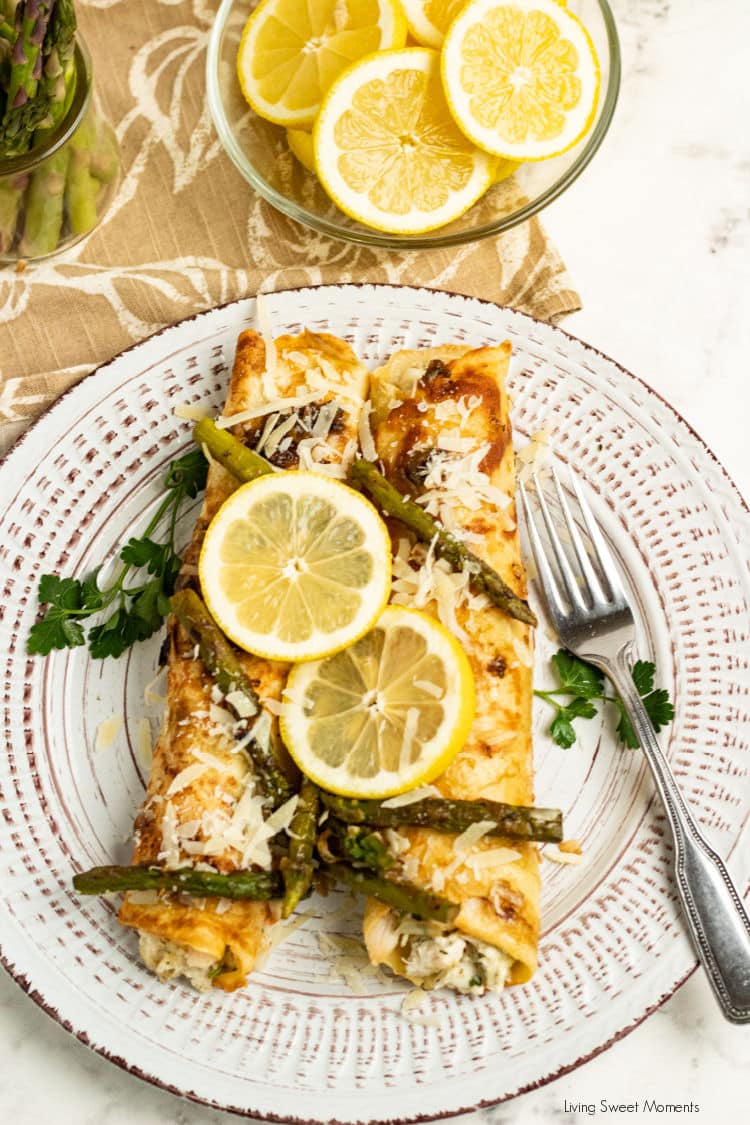 Easy enough for weeknight, and fancy enough for entertaining, these cheesy Chicken Asparagus Crepes are delicious and will leave you satisfied 