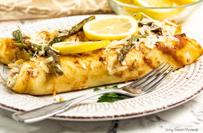 Easy enough for weeknight, and fancy enough for entertaining, these cheesy Chicken Asparagus Crepes are delicious and will leave you satisfied 