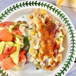 Chicken and Corn Crepe Casserole. Enjoy delicate crepes filled with chicken, cheese, & corn then baked in a creamy Bechamel sauce. The perfect comfort food