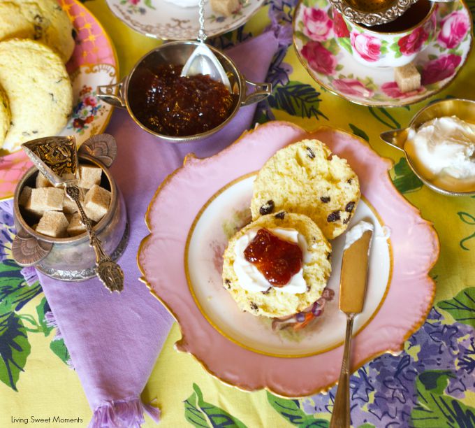 Classic English Scones – this British dessert is made with currants in a delicate pastry that’s perfect for tea time. Top them with clotted cream and jam

