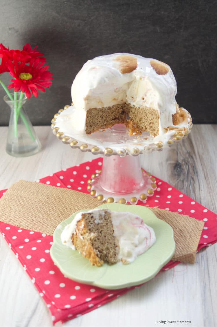 Check out the Easiest Baked Alaska: A delicious layer of walnut cake, banana ice cream, strawberry ice cream, and Italian meringue! 