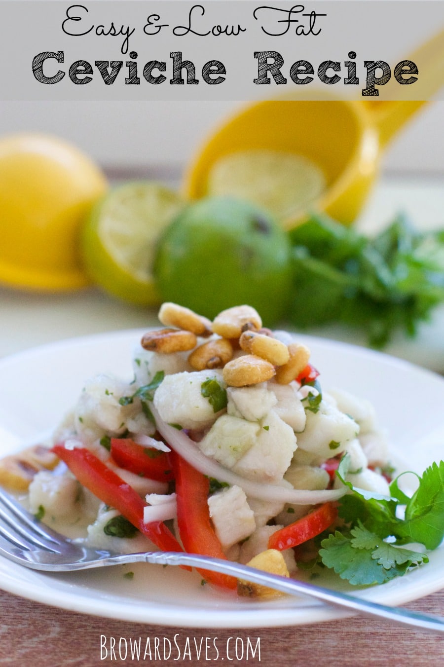 easy ceviche recipe served in a bowl with lime and cilantro