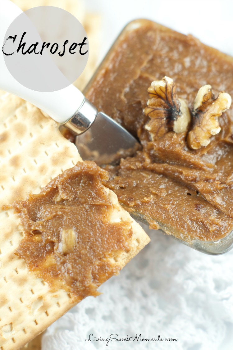 Charoset Recipe - made with dates and walnuts is the perfect Passover Recipe for your Seder dinner. Easy to make and super delicious spread for matzohs.