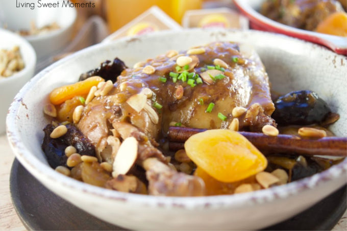 This delicious & quick Instant Pot Moroccan Chicken is made with dried fruit and nuts and served with a refreshing glass of Passion Fruit Black Iced Tea.