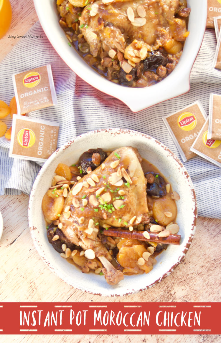  This delicious & quick Instant Pot Moroccan Chicken is made with dried fruit and nuts and served with a refreshing glass of Passion Fruit Black Iced Tea.