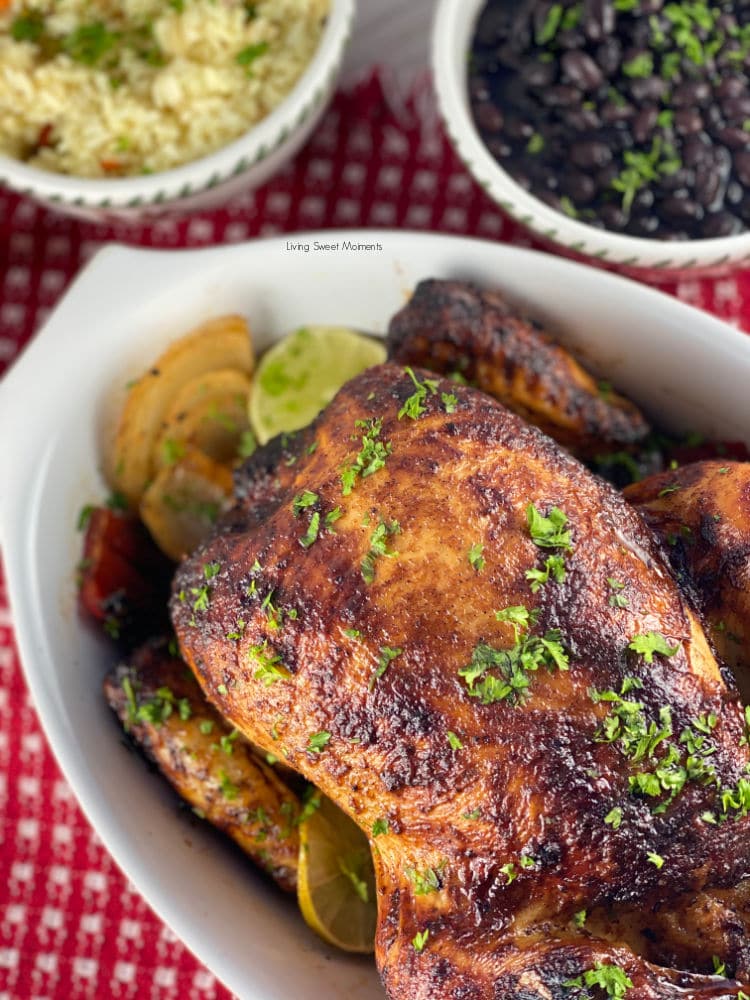 Crisp and juicy, roasted to perfection, this amazing Latin Mayo Roasted Chicken is super easy to make and will become a staple in your home.