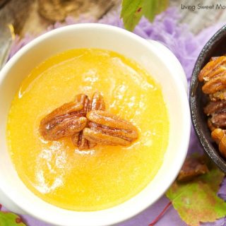 This delicious Maple Creme Brûlée recipe only requires 5 ingredients and is served with candied pecans for extra flavor and crunch. A perfect fancy dessert.