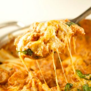 This delicious Cheesy One Pot Chicken Lasagna is ready in 30 minutes or less. The perfect quick weeknight dinner recipe to share with the family or parties.