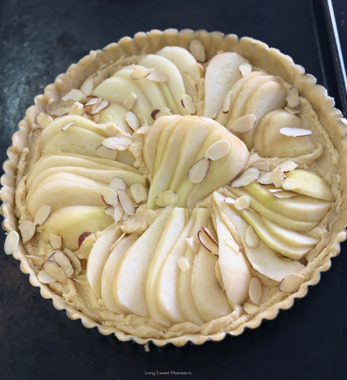 pear and frangipane tart recipe before baking