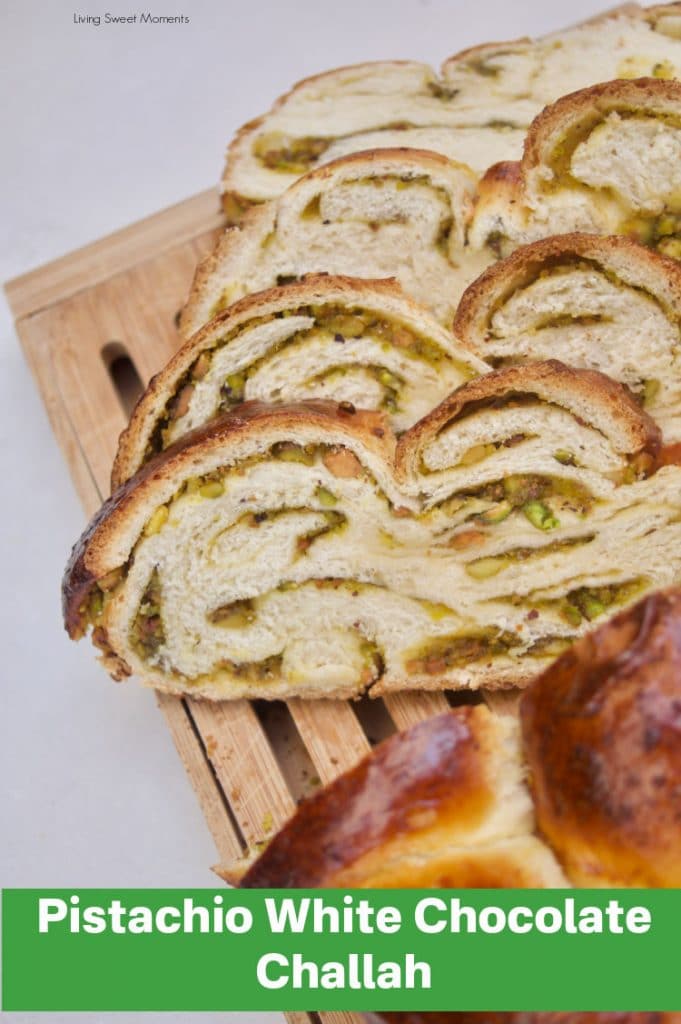 This six-strand  Pistachio Challah is filled with an incredible white chocolate pistachio cream that is perfect for breakfast, before Shabbat and even dessert! 