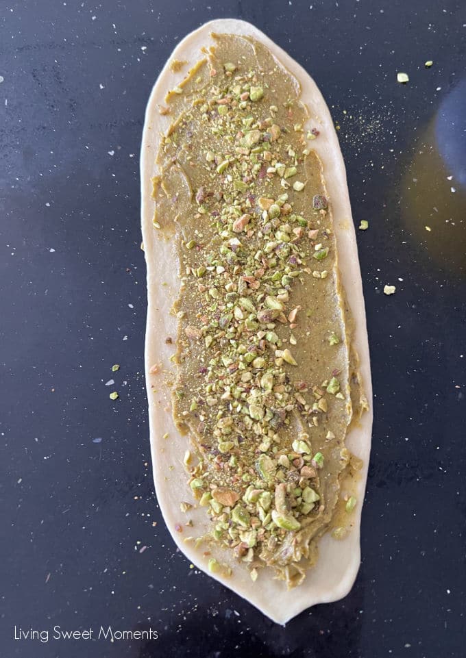 This six-strand Pistachio Challah is filled with an incredible white chocolate pistachio cream that is perfect for breakfast, before Shabbat and even dessert!