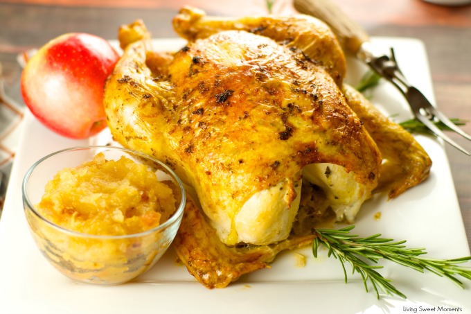 Rosemary Roasted Chicken With Applesauce - delicious juicy chicken served with a side of roasted applesauce. Super easy to make and perfect for dinner. Yum