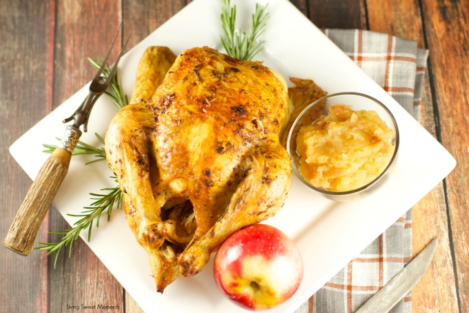 Rosemary Roasted Chicken With Applesauce - delicious juicy chicken served with a side of roasted applesauce. Super easy to make and perfect for dinner. Yum