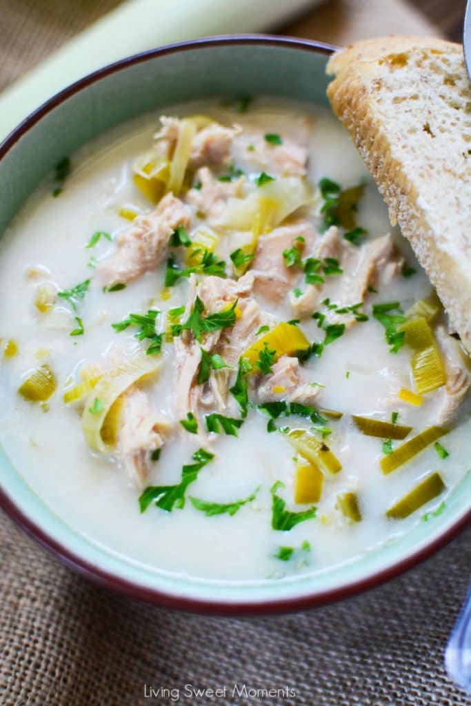 Comfort food at it's finest! This delicious Cream of Chicken & Leek Soup has only 6 ingredients and is super easy to make. Perfect dinner for busy families
