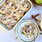 Soft, gooey sourdough apple cinnamon rolls with maple glaze, fluffy, and tangy. Shape at night, bake from fridge for cozy mornings