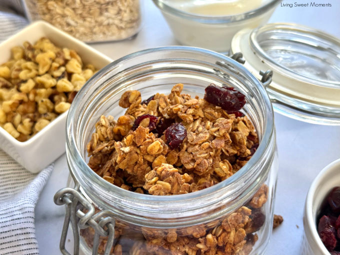 Crunchy, golden sourdough discard granola filled with nutty clusters, a cozy, zero-waste recipe to use your starter and brighten breakfast!